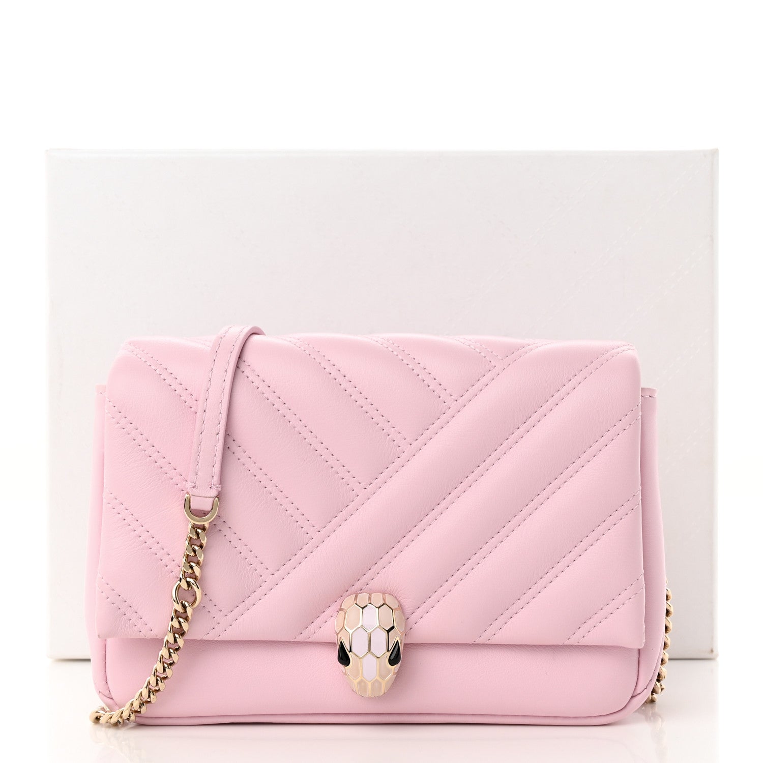 Bulgari Calfskin Matelasse Serpenti Cabochon Shoulder Bag Pink 11 of 11