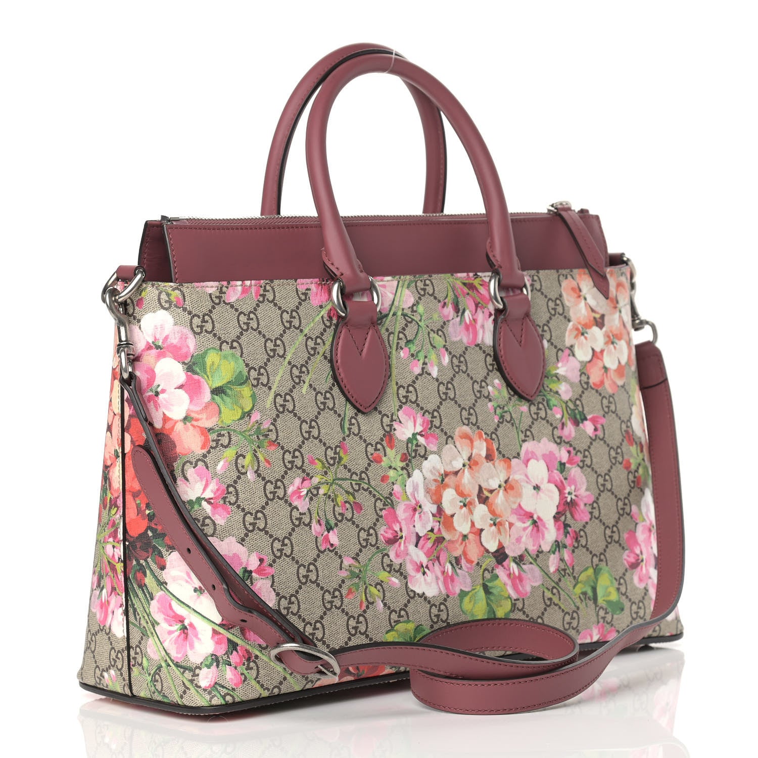 Gucci GG Supreme Monogram Blooms Large Zip Top Tote Beige Multicolor Dry Rose 3 of 11