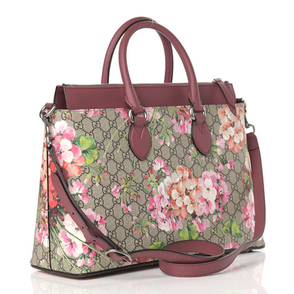 Gucci GG Supreme Monogram Blooms Large Zip Top Tote Beige Multicolor Dry Rose 3 of 11