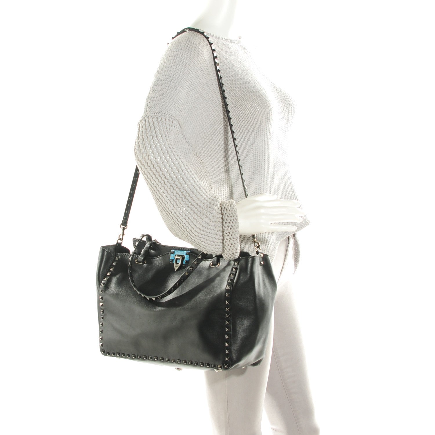 Valentino Garavani Vitello Medium Rockstud Tote Black 2 of 7