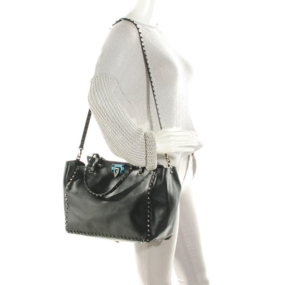 Valentino Garavani Vitello Medium Rockstud Tote Black 2 of 7