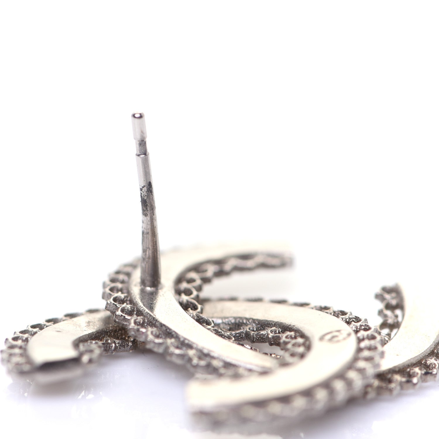 Chanel Scalloped CC Earrings Silver 4 of 8