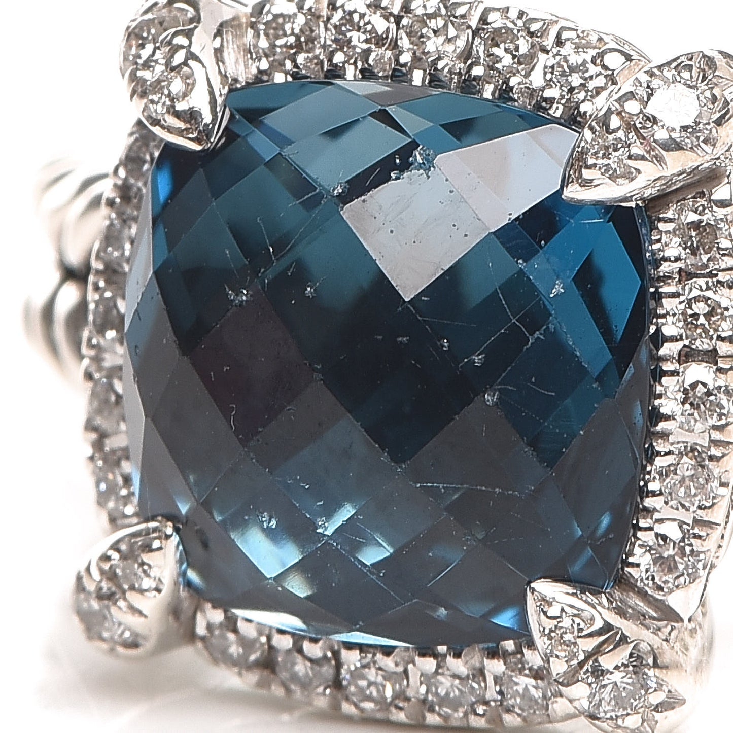 Sterling Silver Diamond Hampton Blue Topaz 9mm Chatelaine Pave Bezel Ring 54 6.75