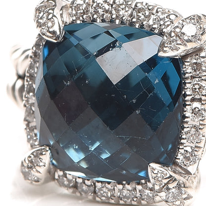 David Yurman Sterling Silver Diamond Hampton Blue Topaz 9mm Chatelaine Pave Bezel Ring 54 6.75 6 of 7