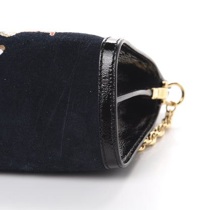 Gucci Suede Patent Web Dragon Embroidered Medium Ophidia Chain Shoulder Bag Blue Multicolor Black 10 of 14
