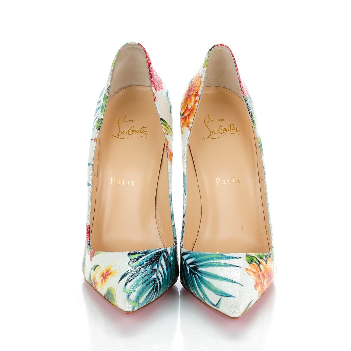 Crackled Calfskin Hawaii Print So Kate 120 Pumps 38.5 White Multi