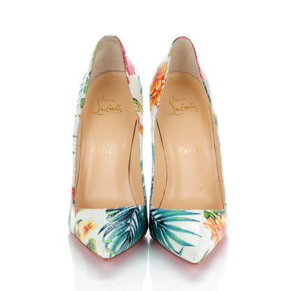 Christian Louboutin Crackled Calfskin Hawaii Print So Kate 120 Pumps 38.5 White Multi 2 of 7