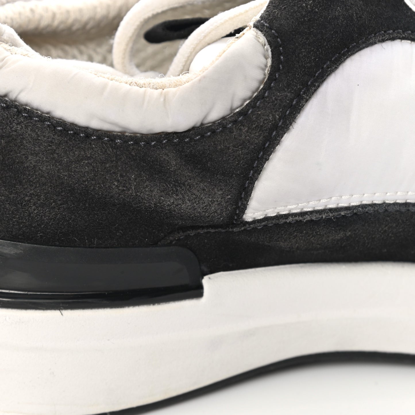 Nylon Suede Calfskin CC Sneakers 36 White Dark Grey