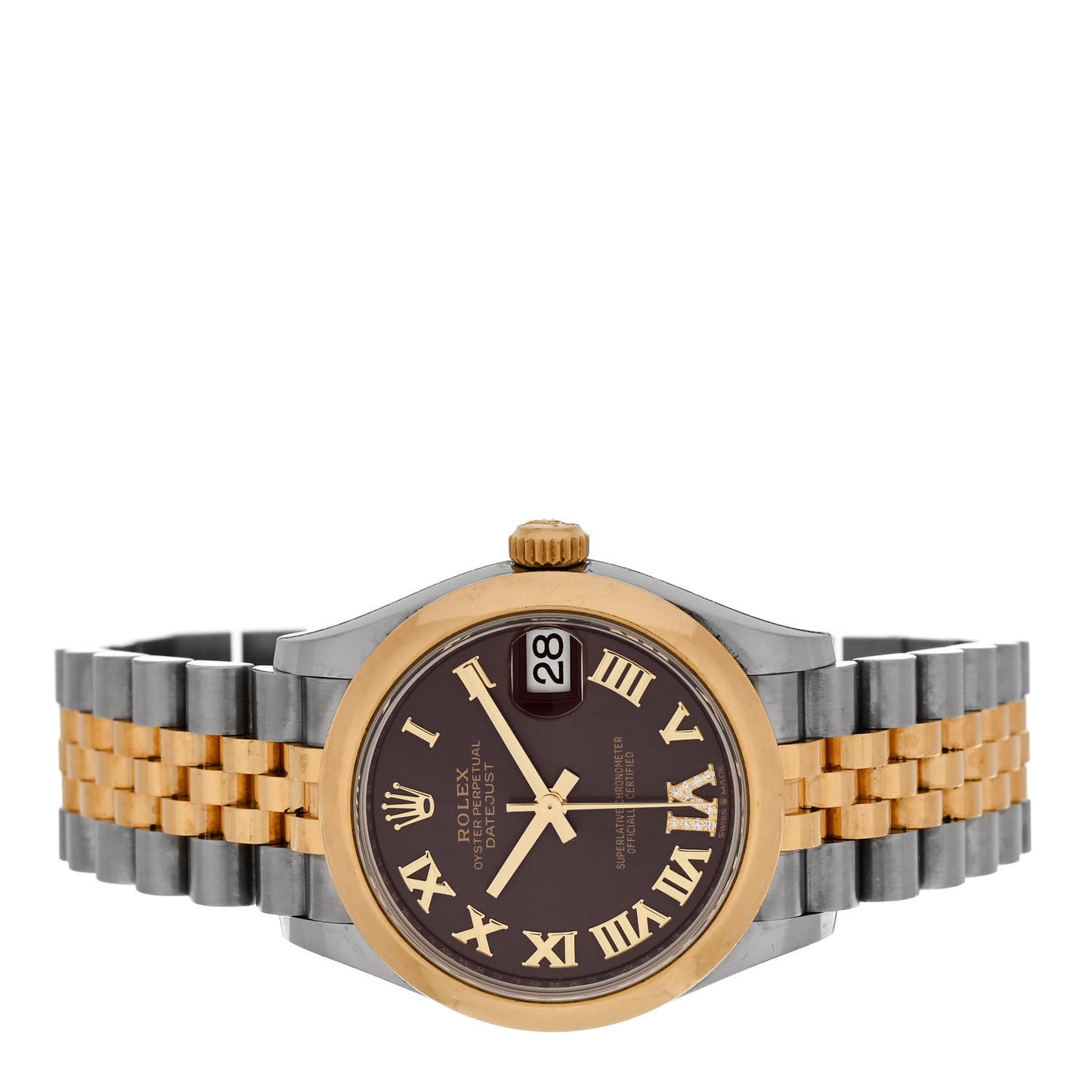 Stainless Steel 18K Yellow Gold Diamond 31mm Oyster Perpetual Datejust Watch Aubergine Roman 278243