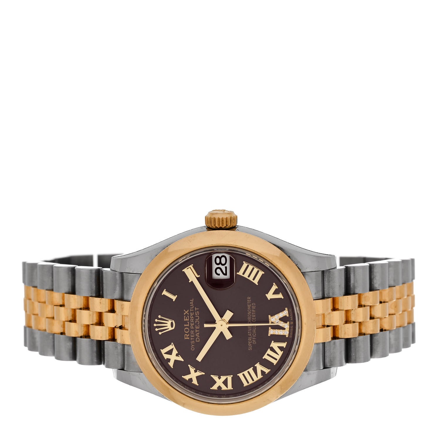 Rolex Stainless Steel 18K Yellow Gold Diamond 31mm Oyster Perpetual Datejust Watch Aubergine Roman 278243 2 of 5