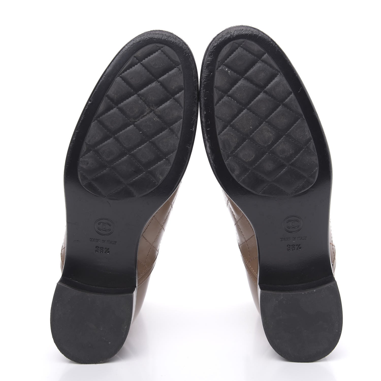 Chanel Calfskin Quilted Cap Toe CC Boots 38.5 Light Brown Black 5 of 9