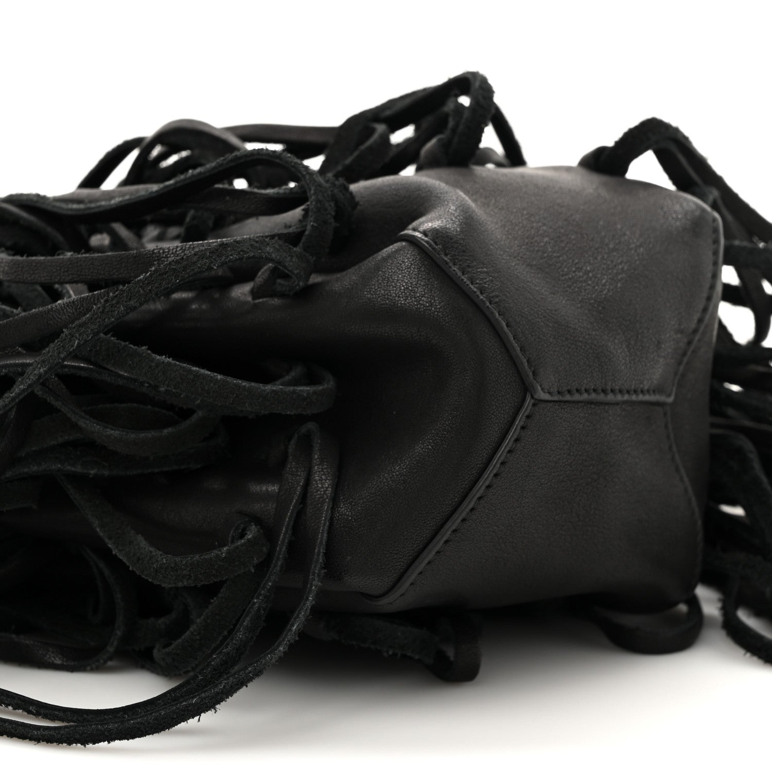 Saint Laurent Calfskin Fringe Monogram Mini Bourse Bucket Bag Black 10 of 11