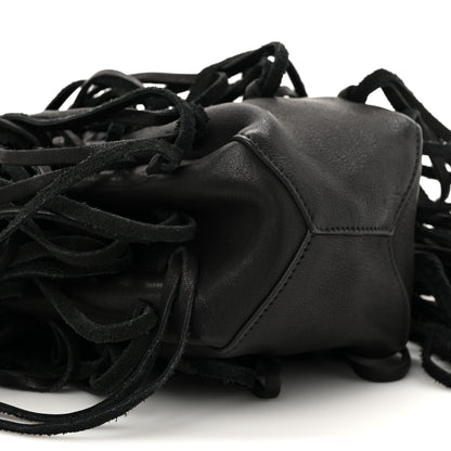 Saint Laurent Calfskin Fringe Monogram Mini Bourse Bucket Bag Black 10 of 11