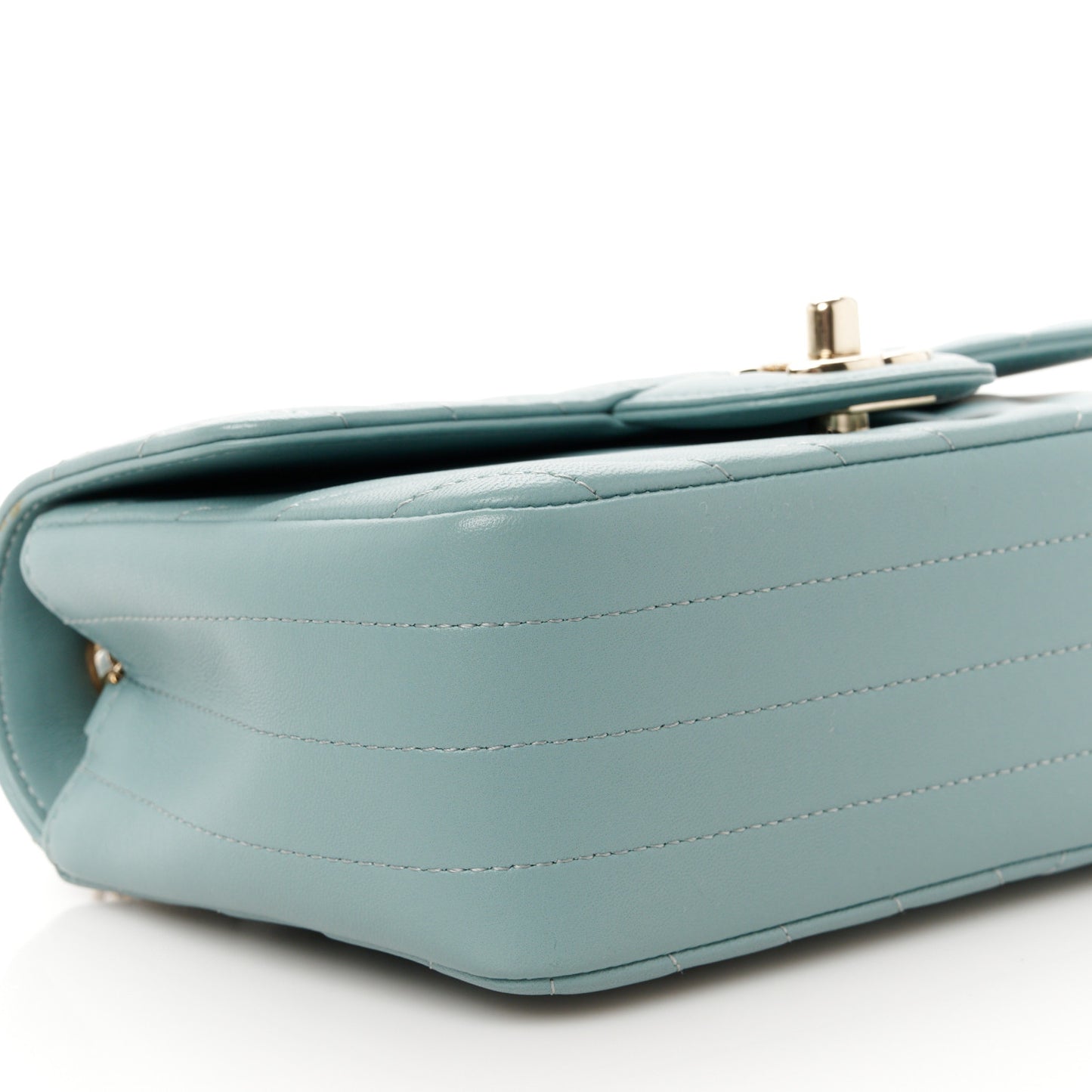 Lambskin Chevron Quilted Mini Rectangular Flap Light Blue