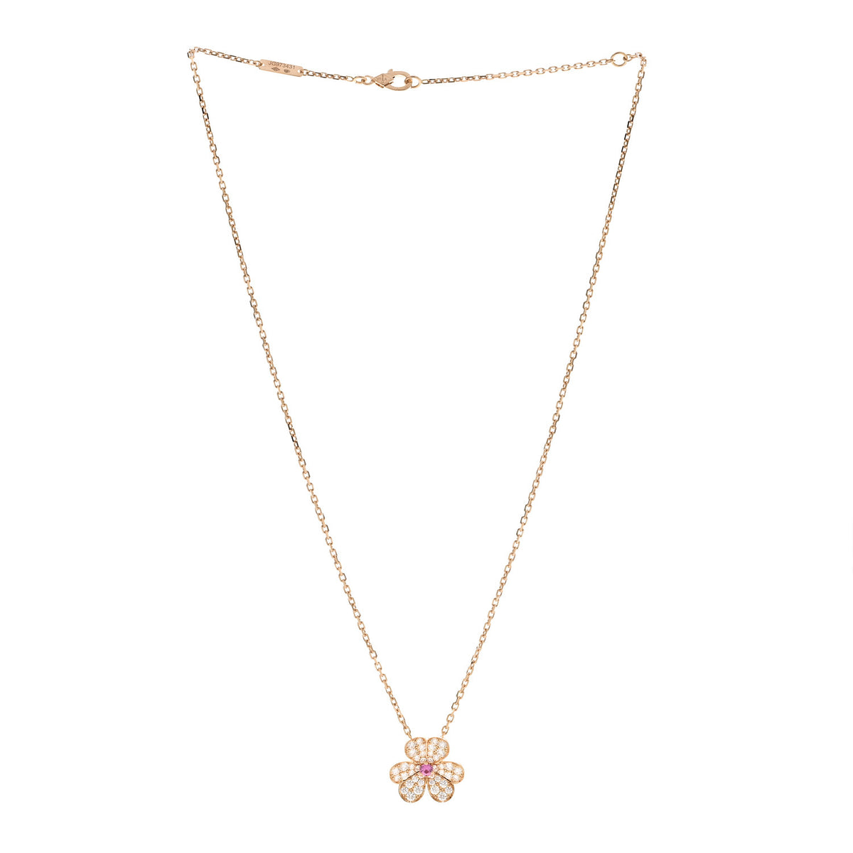 18K Rose Gold Diamond Pink Sapphire Small Frivole Pendant Pave Necklace