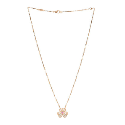Van Cleef & Arpels 18K Rose Gold Diamond Pink Sapphire Small Frivole Pendant Pave Necklace 3 of 7