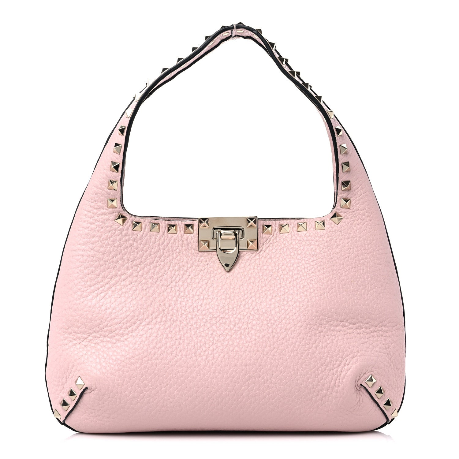 Valentino Garavani Pebbled Calfskin Small Rockstud Flip Lock Hobo Light Pink 1 of 9
