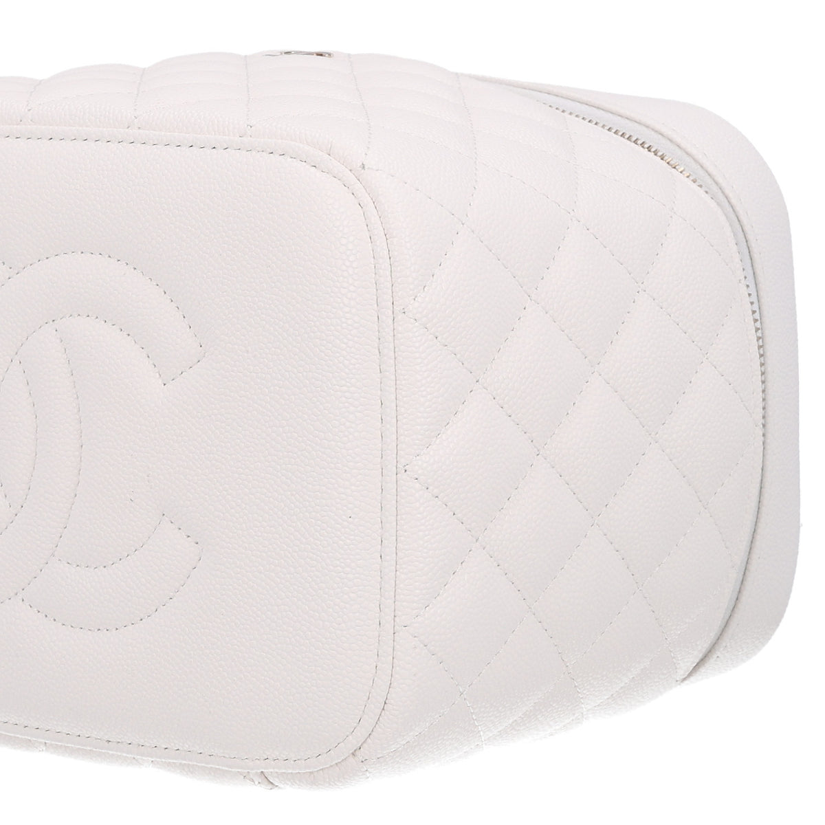 Caviar Quilted Large Vanity Pouch White