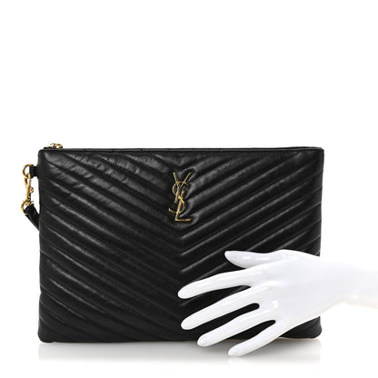 Saint Laurent Calfskin Matelasse Monogram Cassandre Tablet Pouch Black 3 of 12