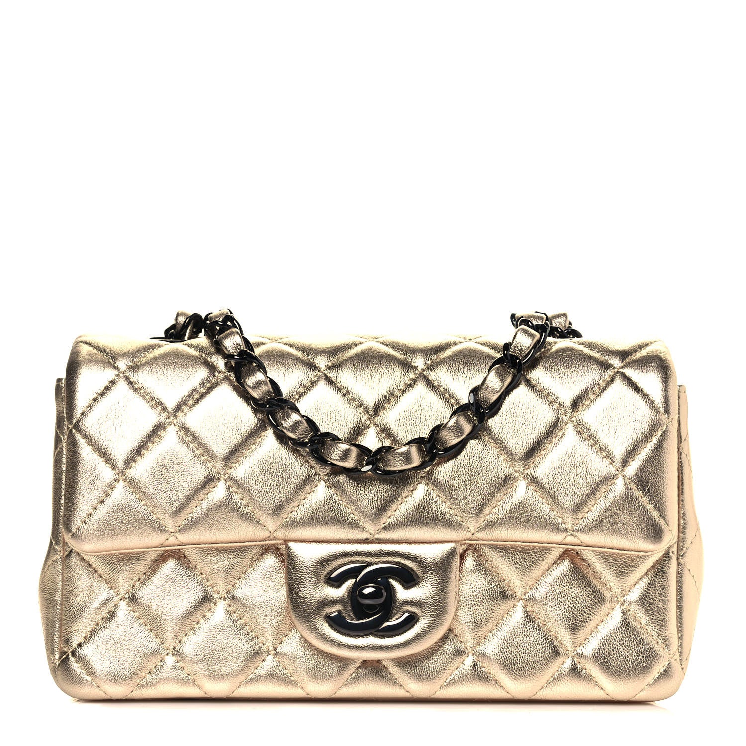 Chanel Metallic Lambskin Quilted Mini Rectangular Flap Gold Black 1 of 14