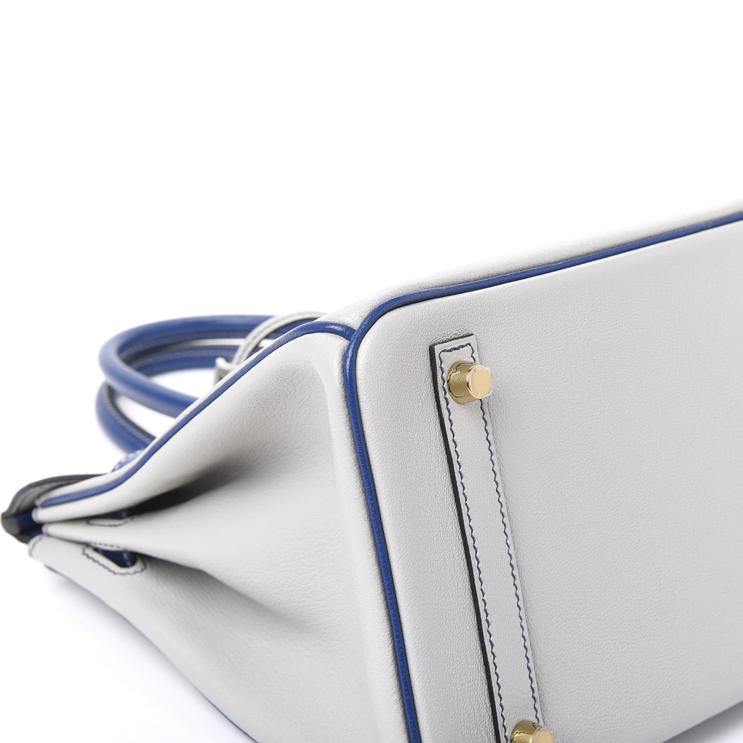 Hermes Chevre Mysore Bi-Color Horseshoe Birkin 30 Gris Perle Bleu Electrique 5 of 14