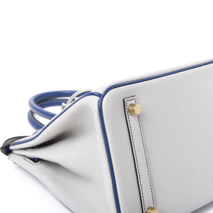Hermes Chevre Mysore Bi-Color Horseshoe Birkin 30 Gris Perle Bleu Electrique 5 of 14