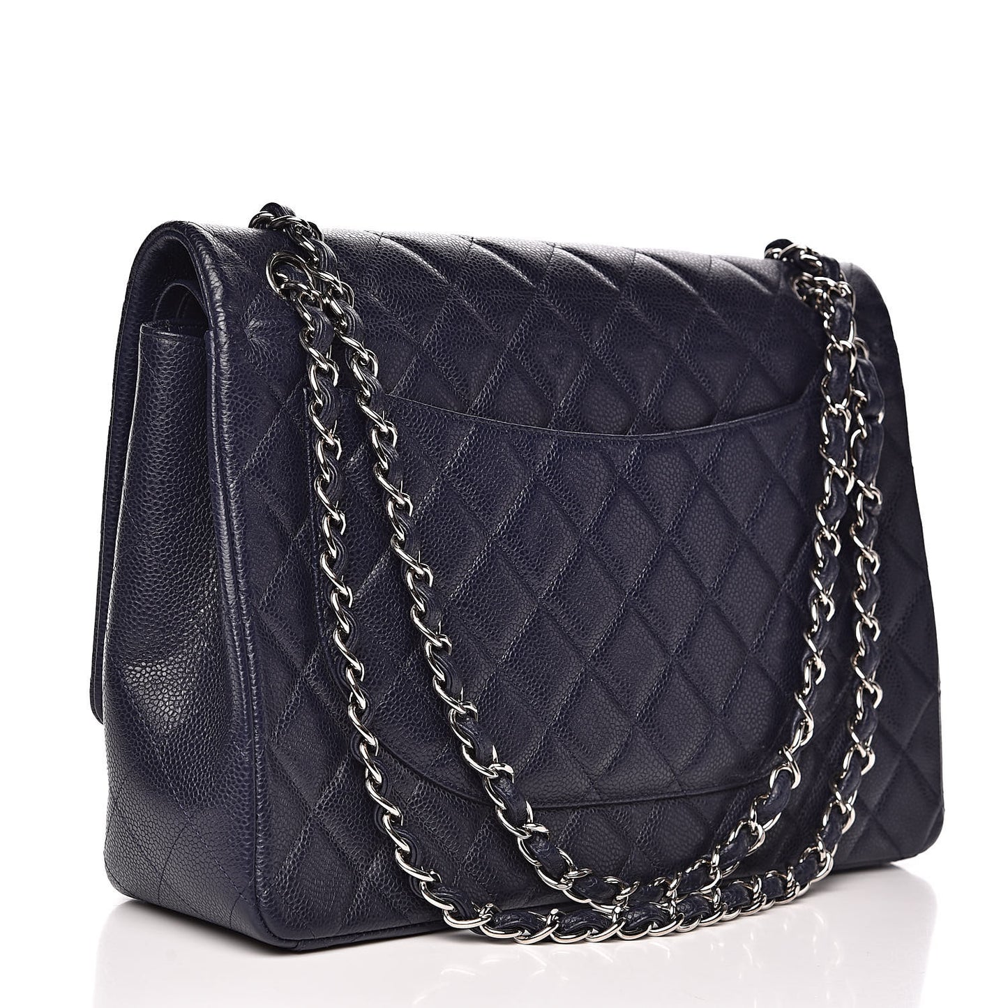 Caviar Quilted Maxi Double Flap Navy Blue