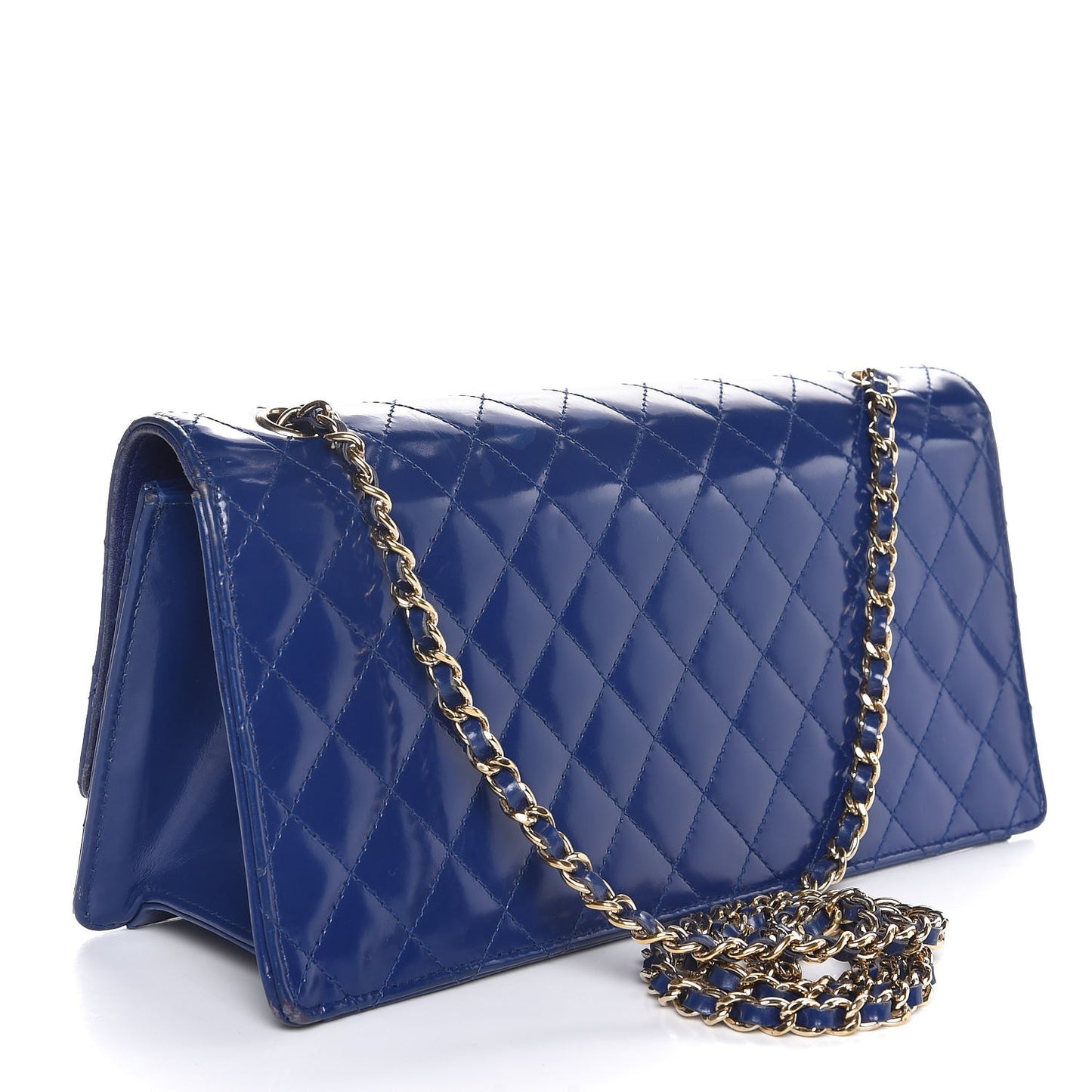 Glazed Calfskin Quilted East West Flap Blue