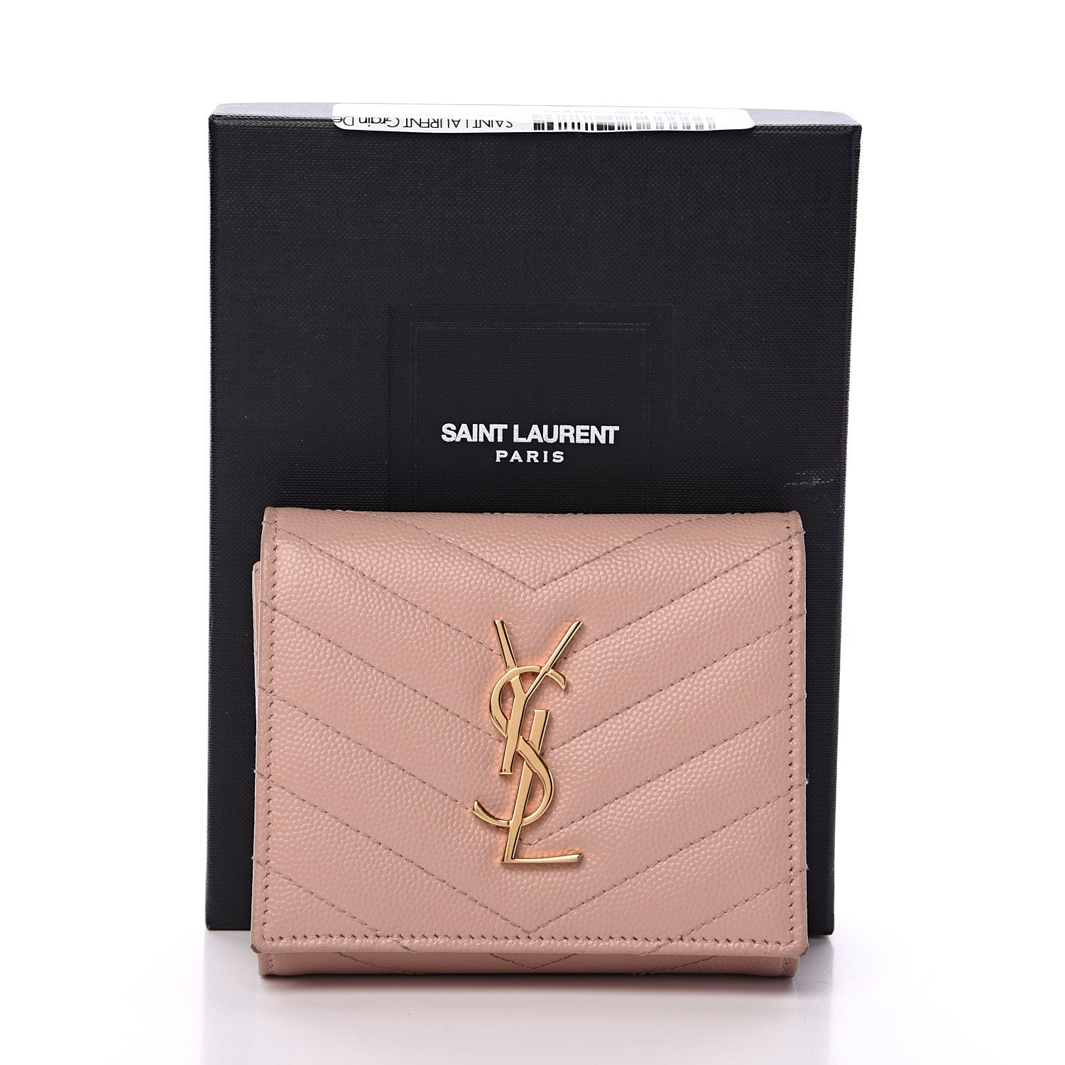 Saint Laurent Grain De Poudre Matelasse Chevron Monogram Compact Wallet Pink 9 of 9