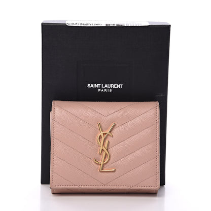 Saint Laurent Grain De Poudre Matelasse Chevron Monogram Compact Wallet Pink 9 of 9