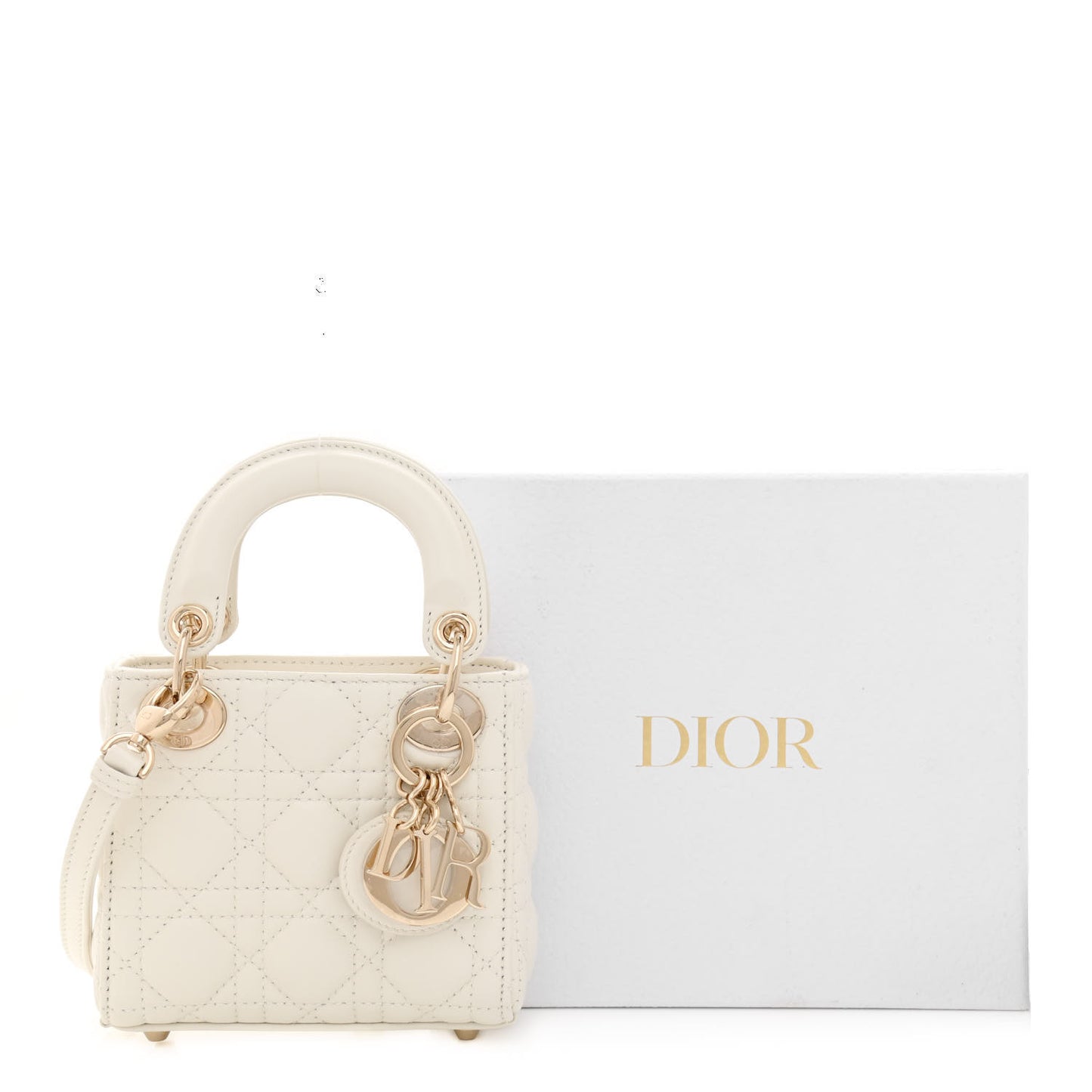 Lambskin Cannage Micro Lady Dior White