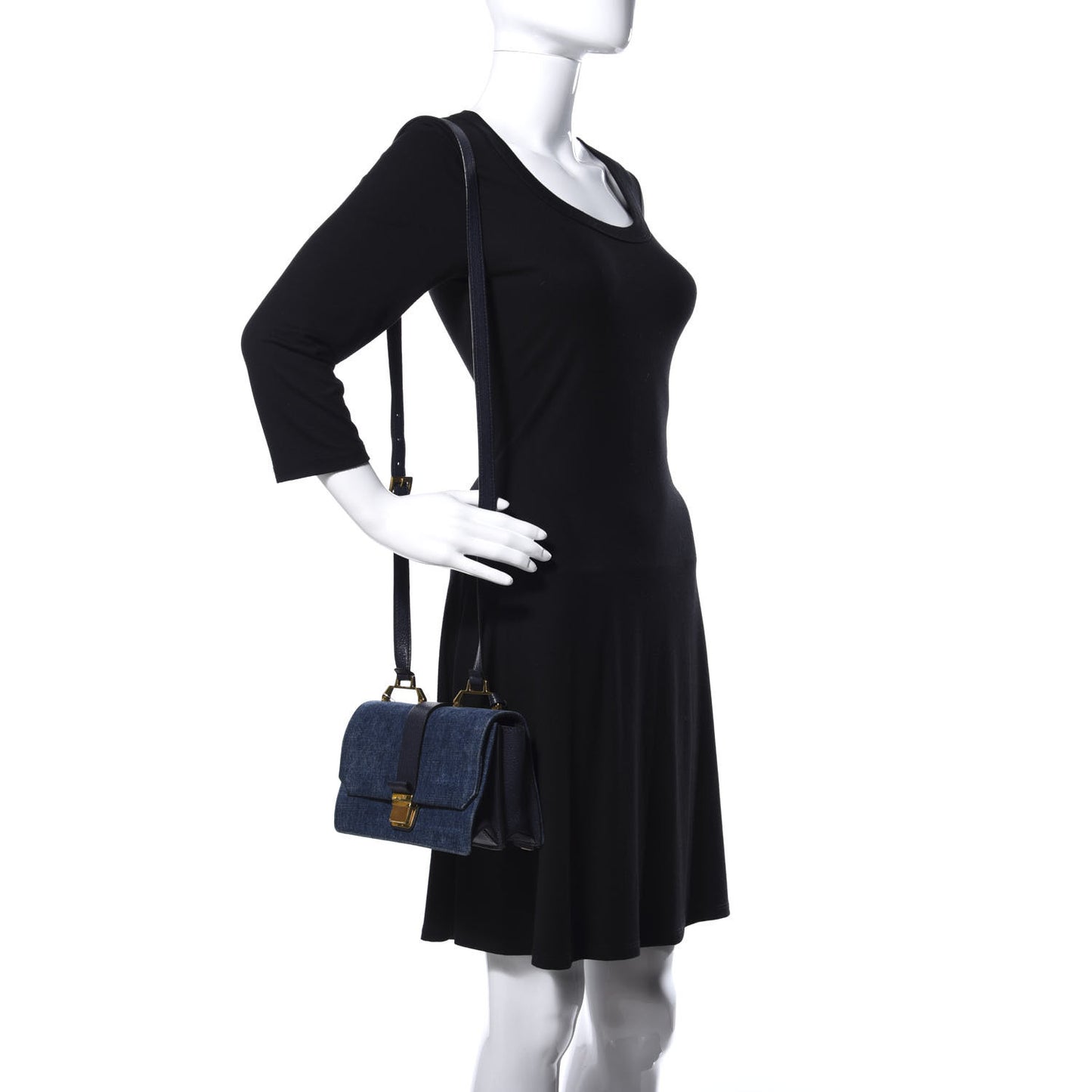 Denim Goatskin Bandoliera Madras Shoulder Bag Blue