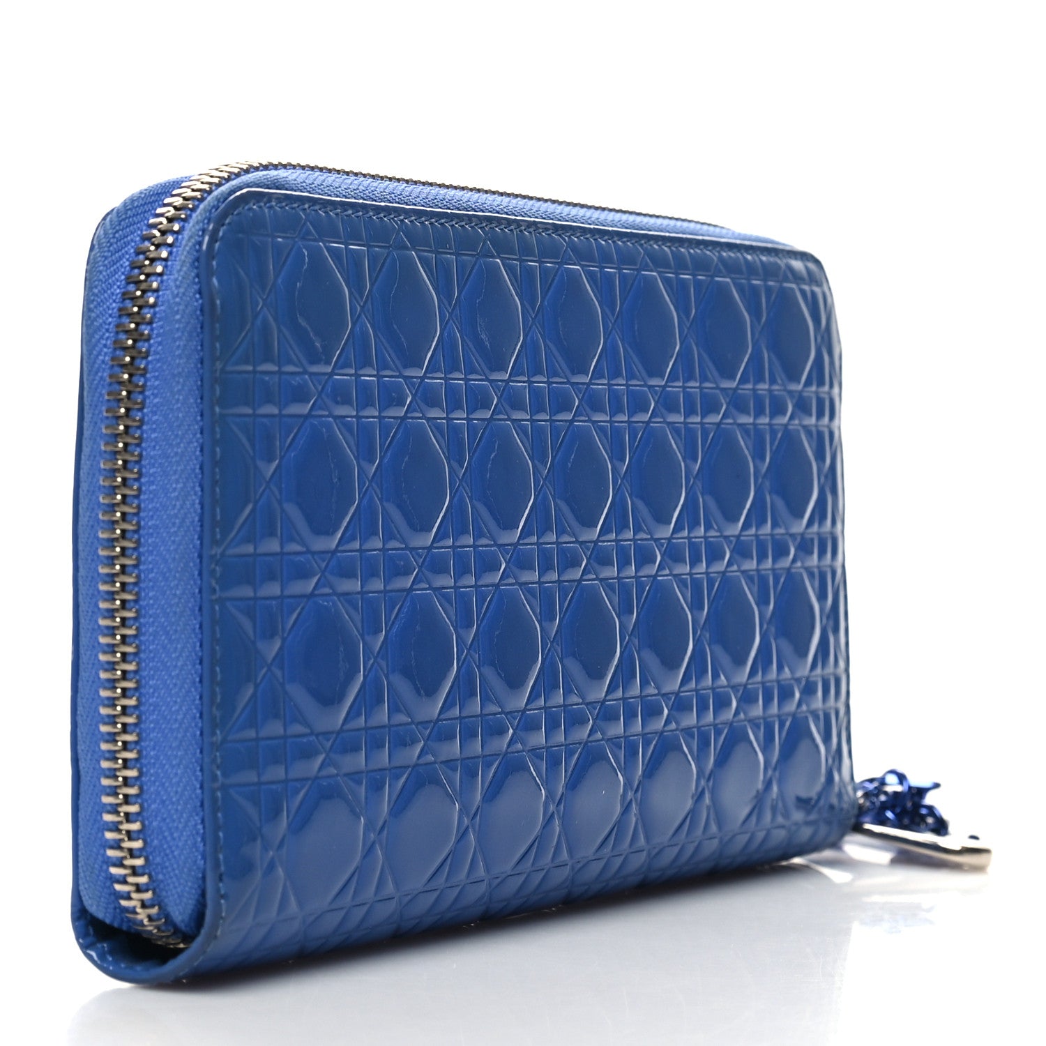 Christian Dior Patent Cannage Large Lady Dior Continental Zip Wallet Blue 3 of 10