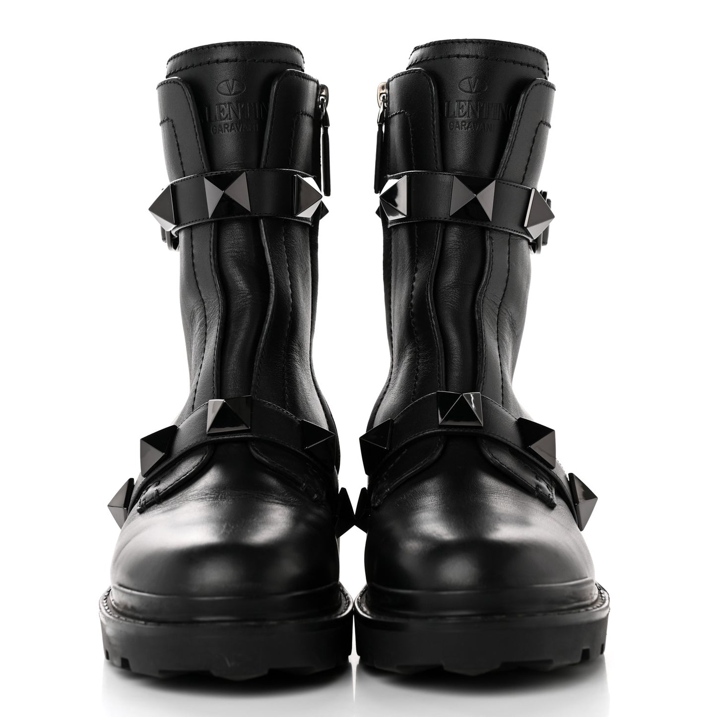 Calfskin Tonal Roman Stud 20/40mm Combat Boots 39 Black
