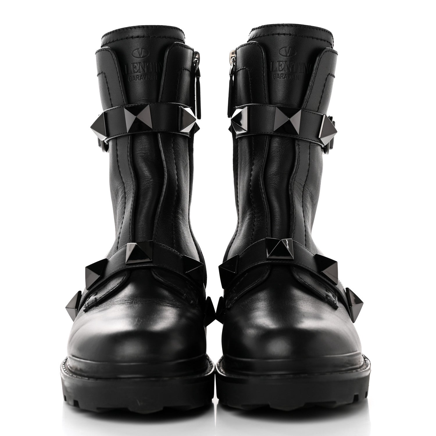 Valentino Garavani Calfskin Tonal Roman Stud 20/40mm Combat Boots 39 Black 2 of 17