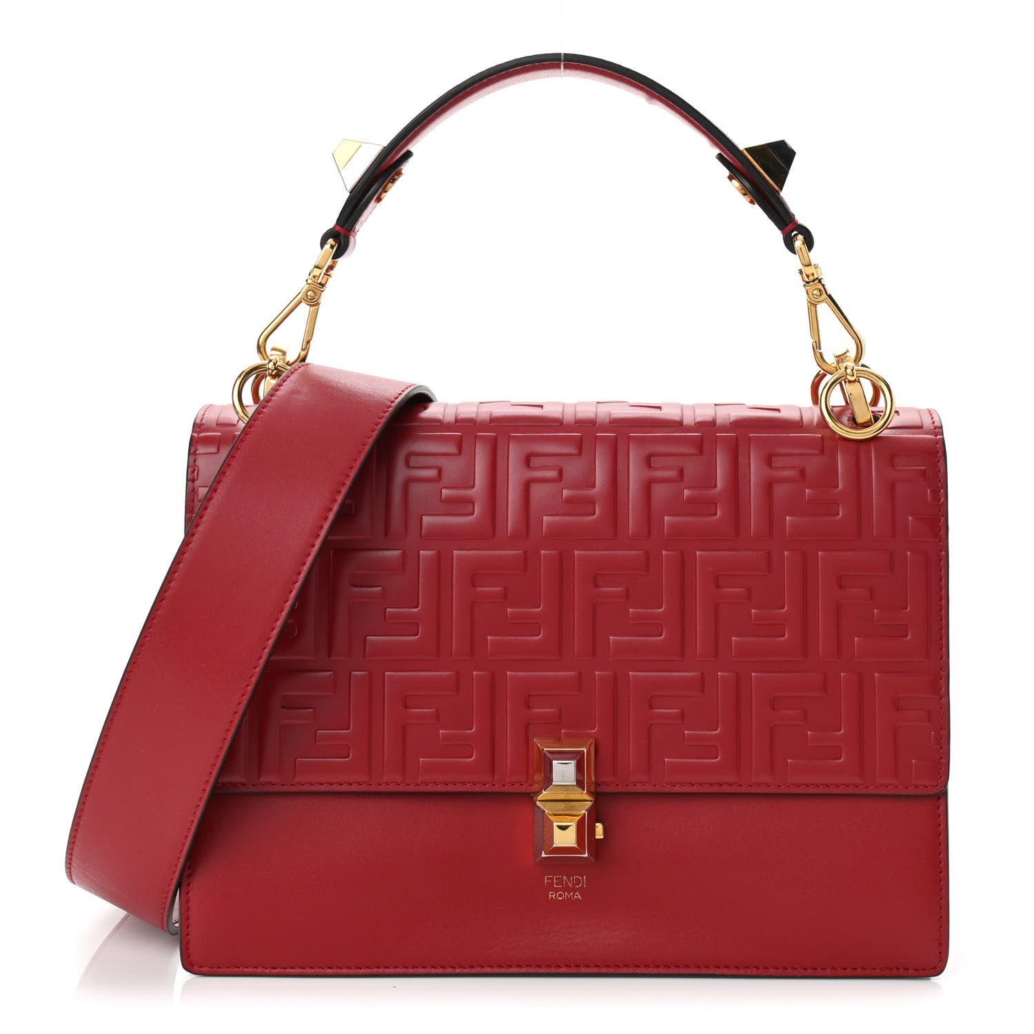 Fendi Vitello Liberty FF 1974 Embossed Kan I Shoulder Bag Fragola 1 of 10