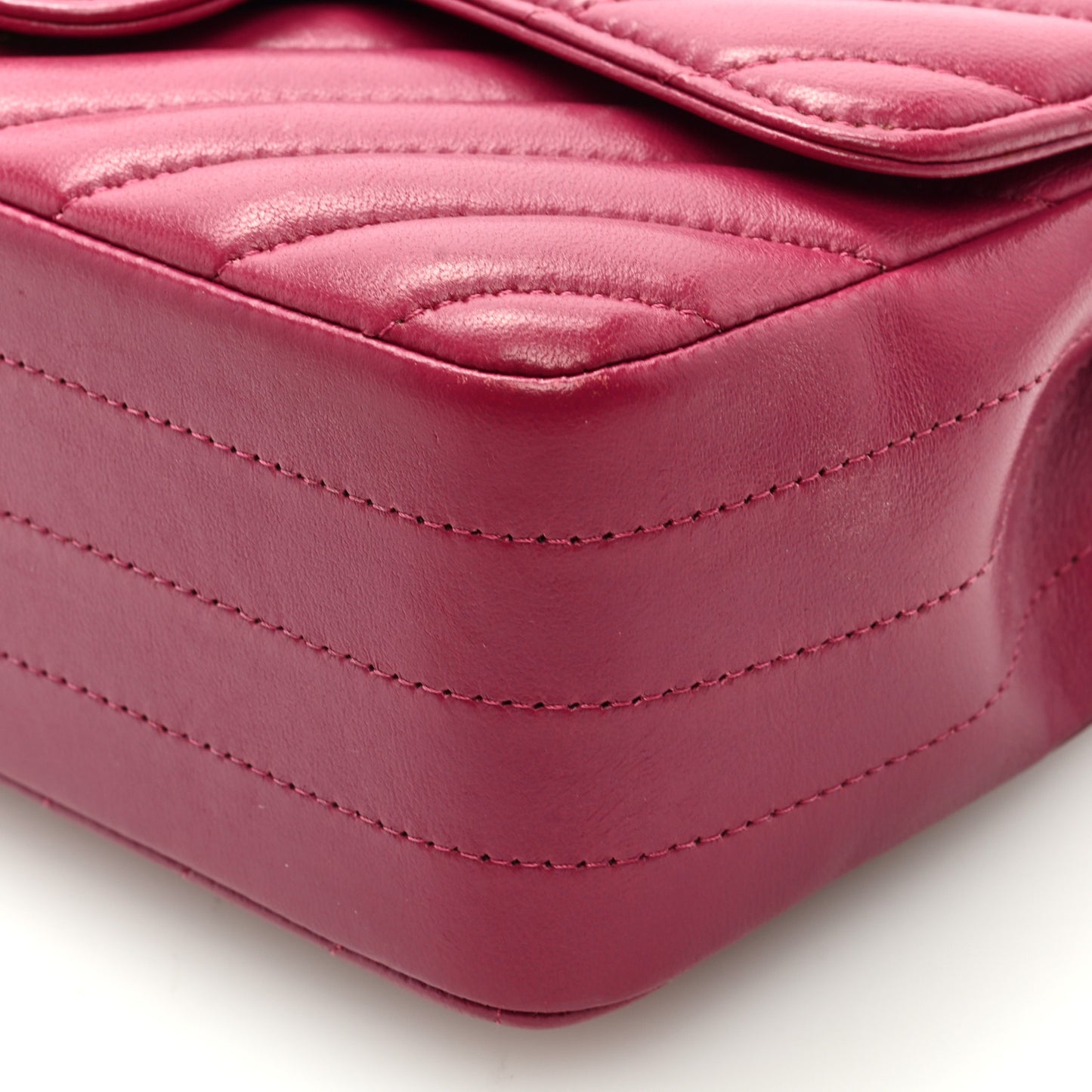 Lambskin Chevron Quilted Mini Rectangular Flap Dark Pink