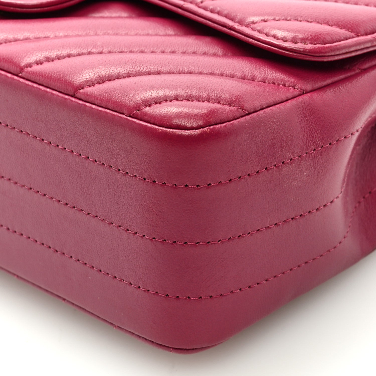 Chanel Lambskin Chevron Quilted Mini Rectangular Flap Dark Pink 9 of 10