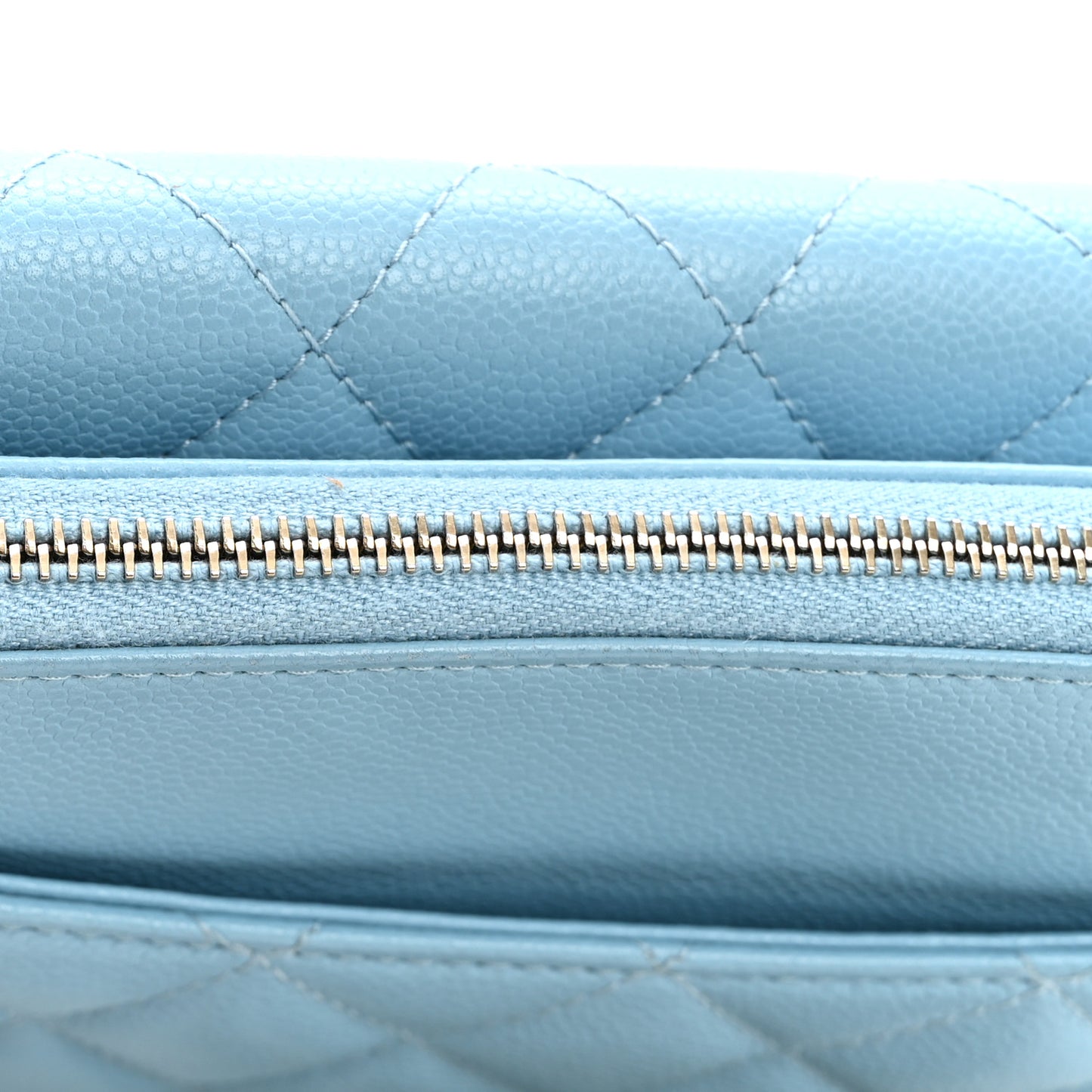 Caviar Quilted Flap Phone Holder With Chain Light Blue