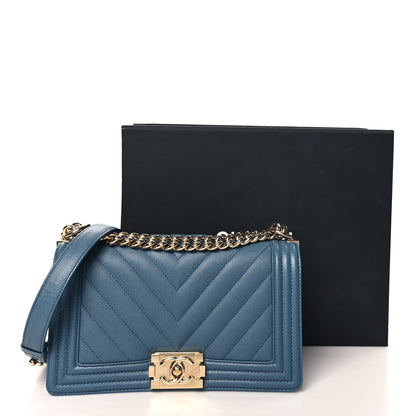 Chanel Caviar Chevron Quilted Medium Boy Flap Blue 11 of 11