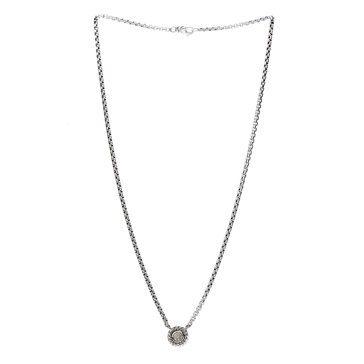 David Yurman Sterling Silver 14K Yellow Gold Pave Diamond 12mm Cookie Necklace 3 of 6