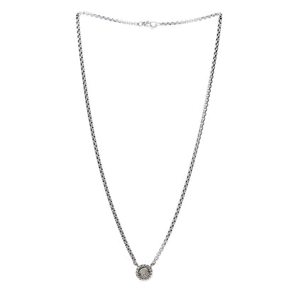 David Yurman Sterling Silver 14K Yellow Gold Pave Diamond 12mm Cookie Necklace 3 of 6