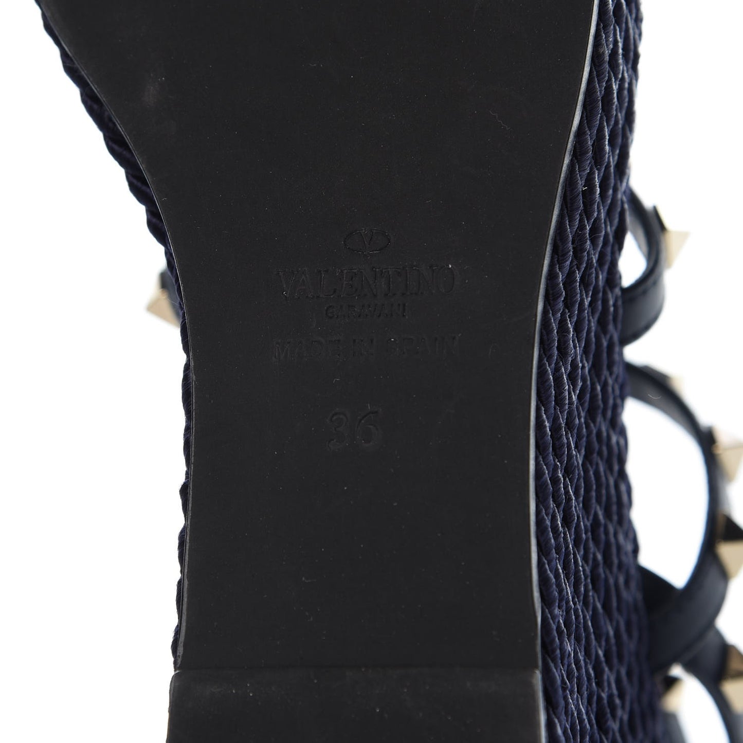 Calfskin Rockstud Ankle Strap Torchon Espadrille Caged Wedge Sandals 36 Navy Blue