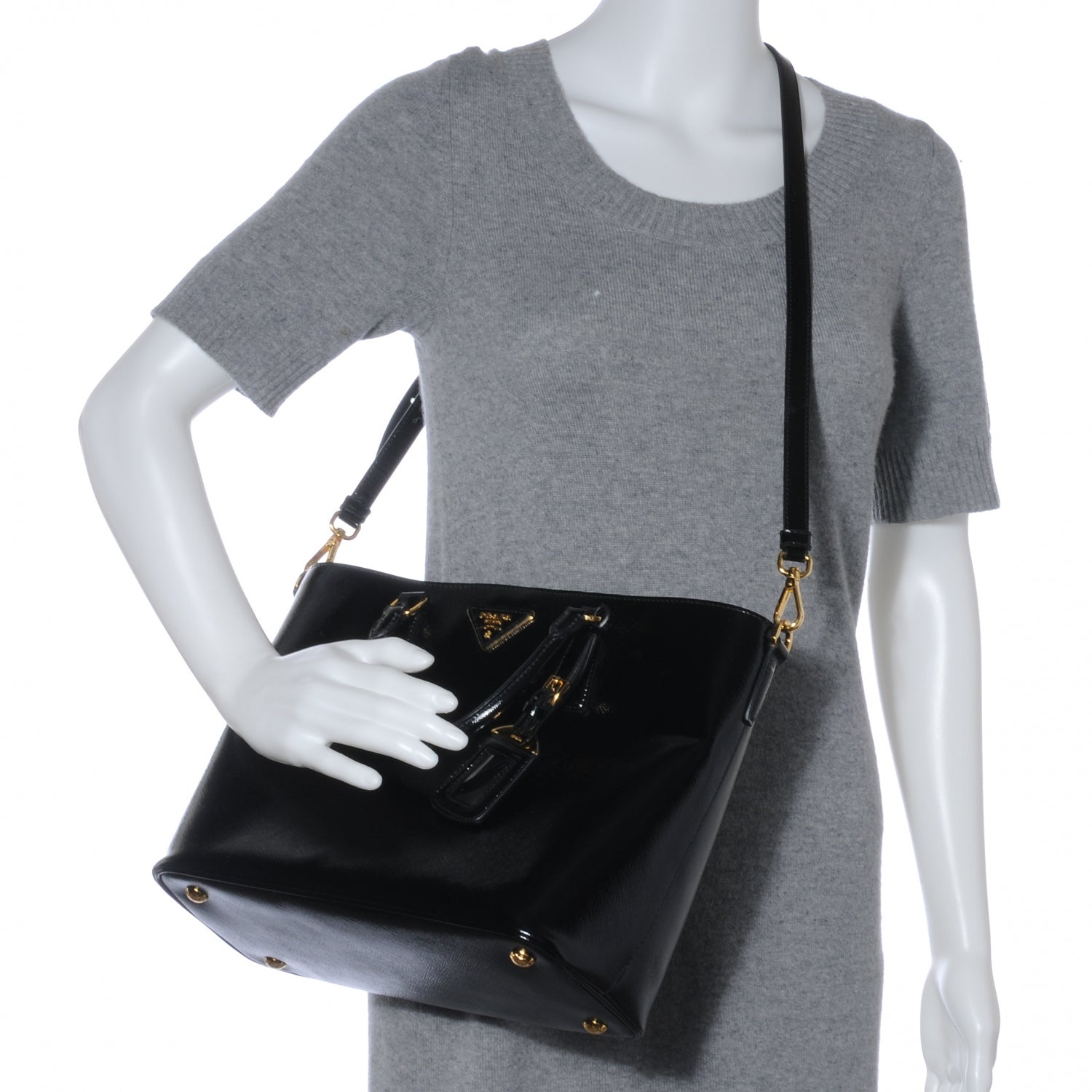 Prada Saffiano Vernice Tote Black 2 of 7