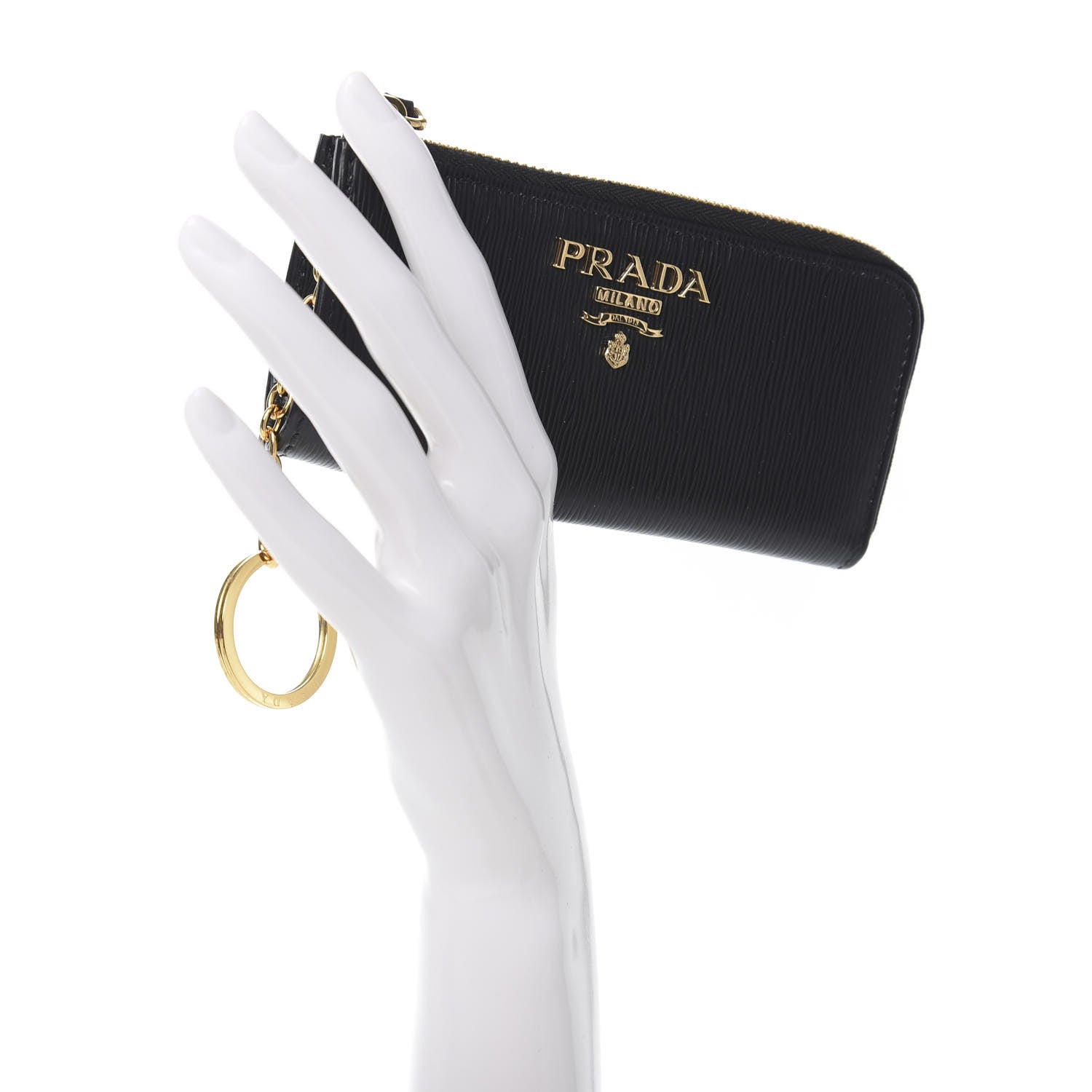 Prada Vitello Move Zip Around Key Holder Black 2 of 7