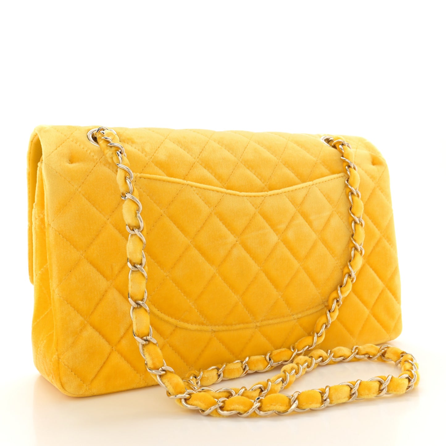 Velvet Quilted Medium Double Flap Yellow
