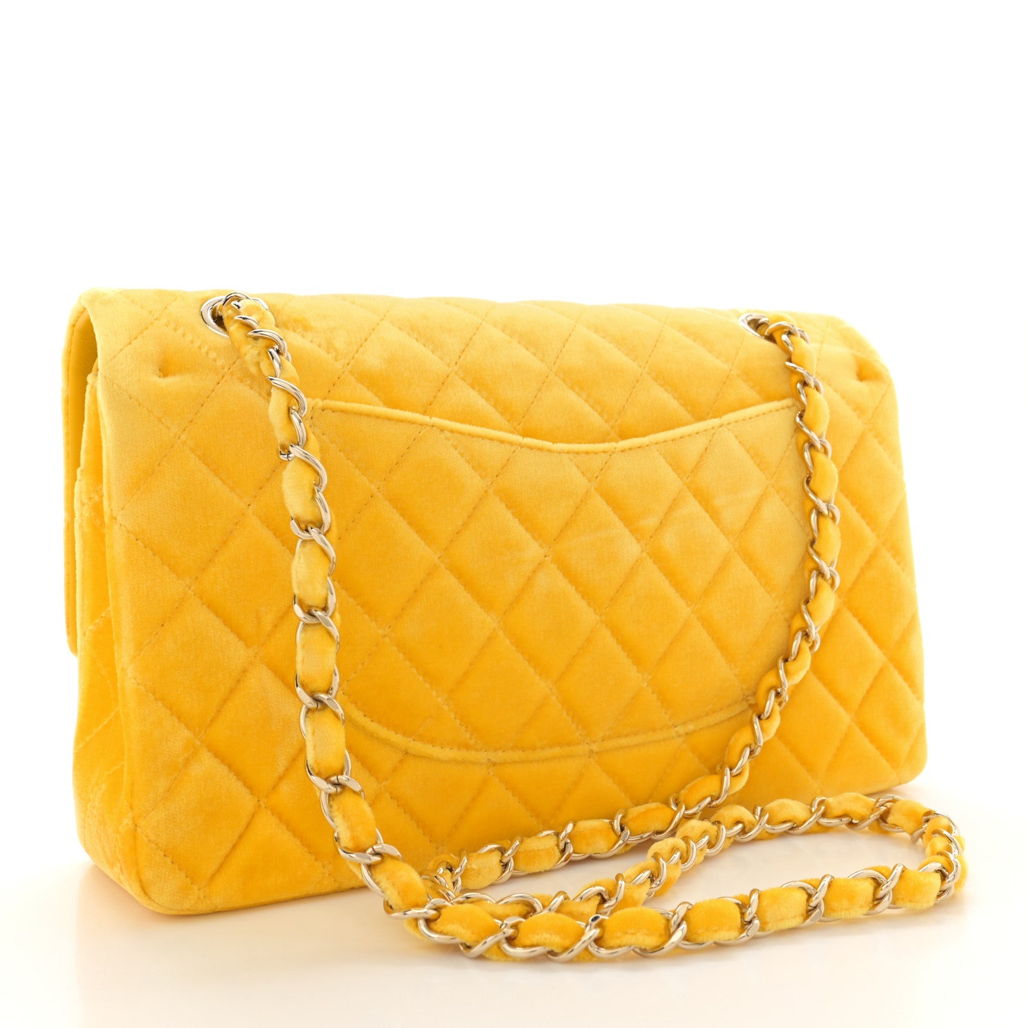 Chanel Velvet Quilted Medium Double Flap Yellow 2 of 12