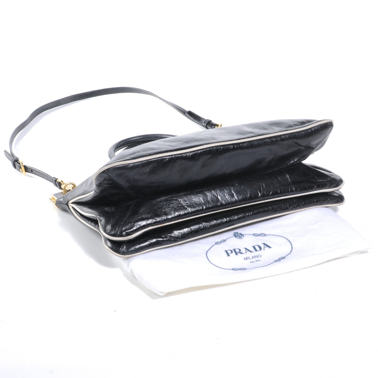 Prada Vitello Shine Borsa Cerniera Black Talco 4 of 11