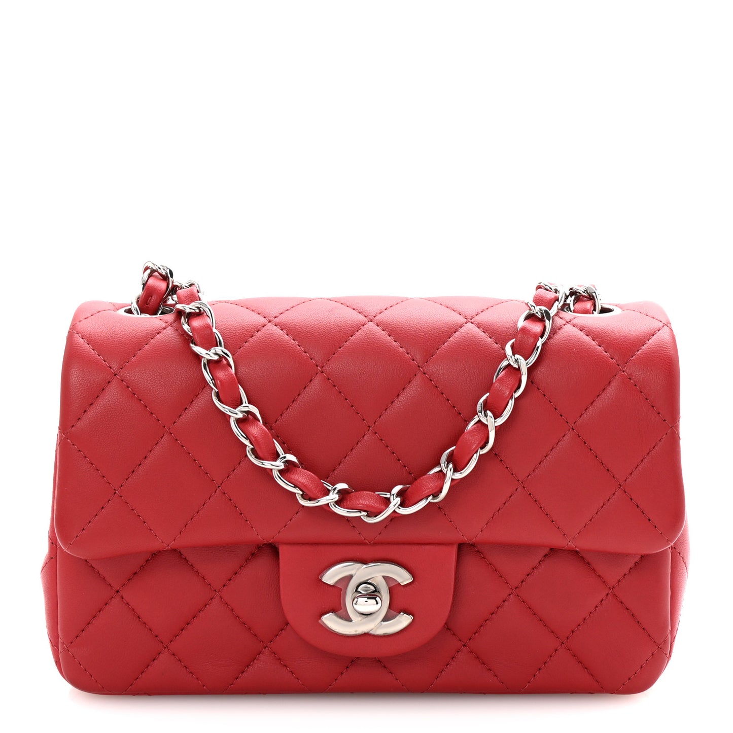 Lambskin Quilted Mini Rectangular Flap Red