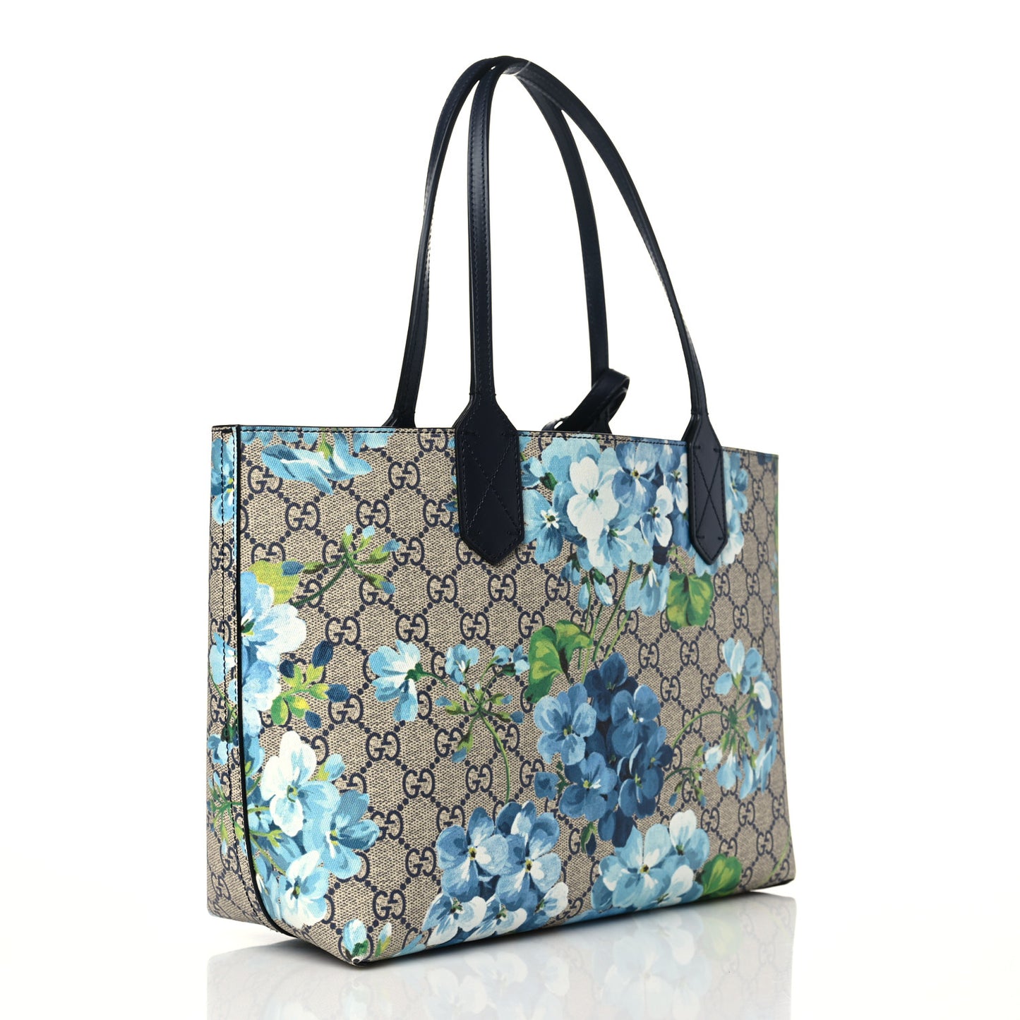GG Supreme Monogram Blooms Small Reversible Tote Beige Blue Navy